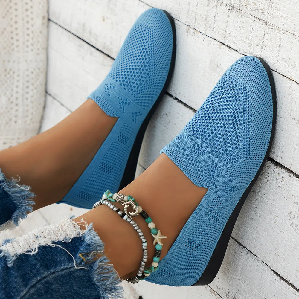 Mesh Round Toe Flat Slip-Ons in Sky Blue
