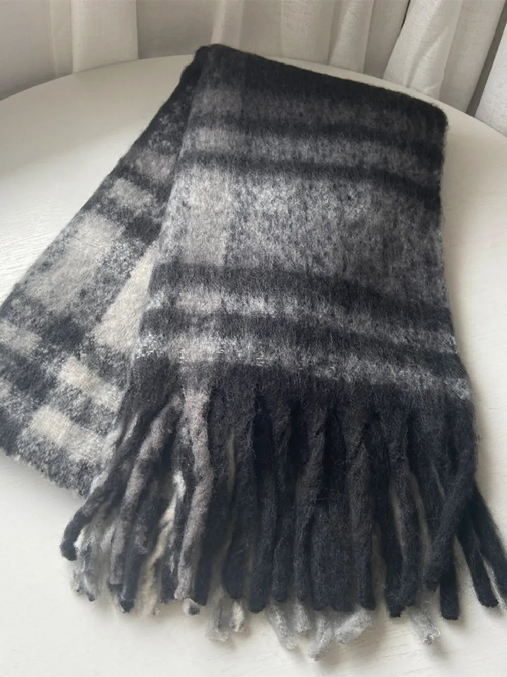 Fringe Plaid Polyester Scarf - Lilixa.store
