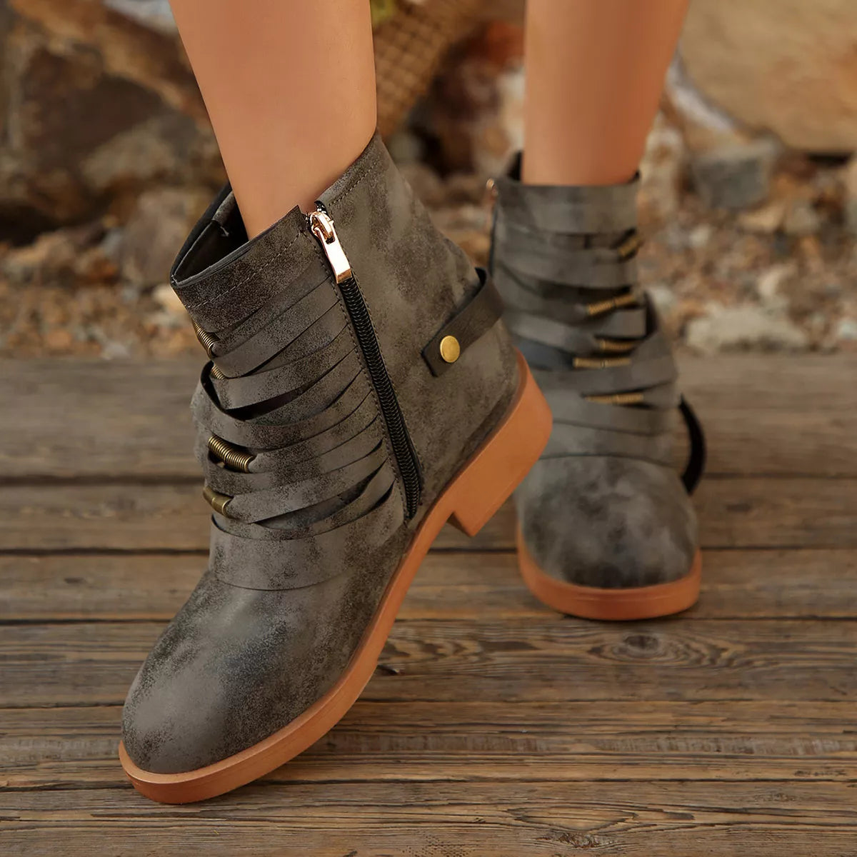 Strappy Buckle Ankle Boots