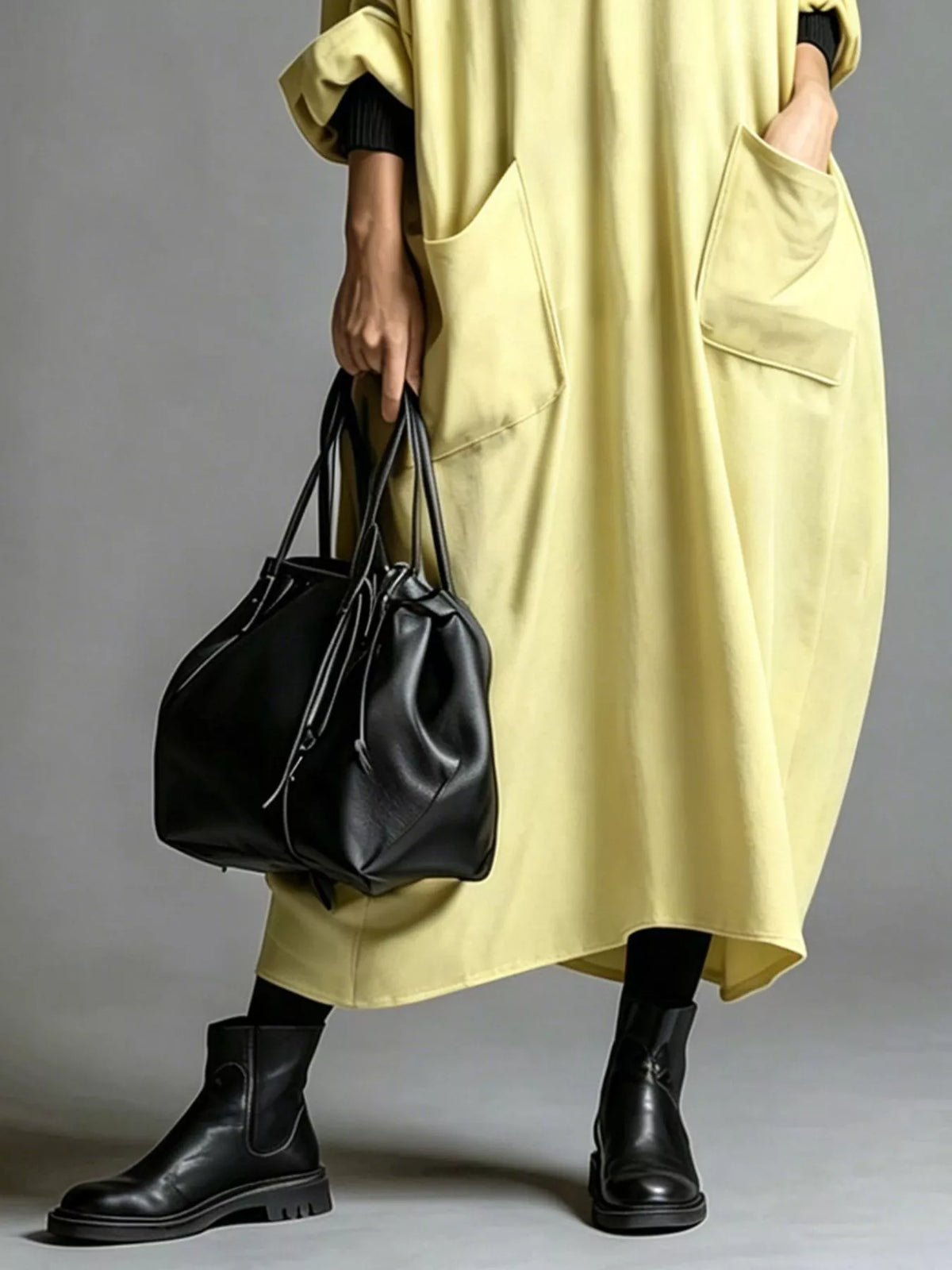 Full Size Loose-Fit Mock Neck Midi Dress with Pockets Plus Size - Lilixa.store