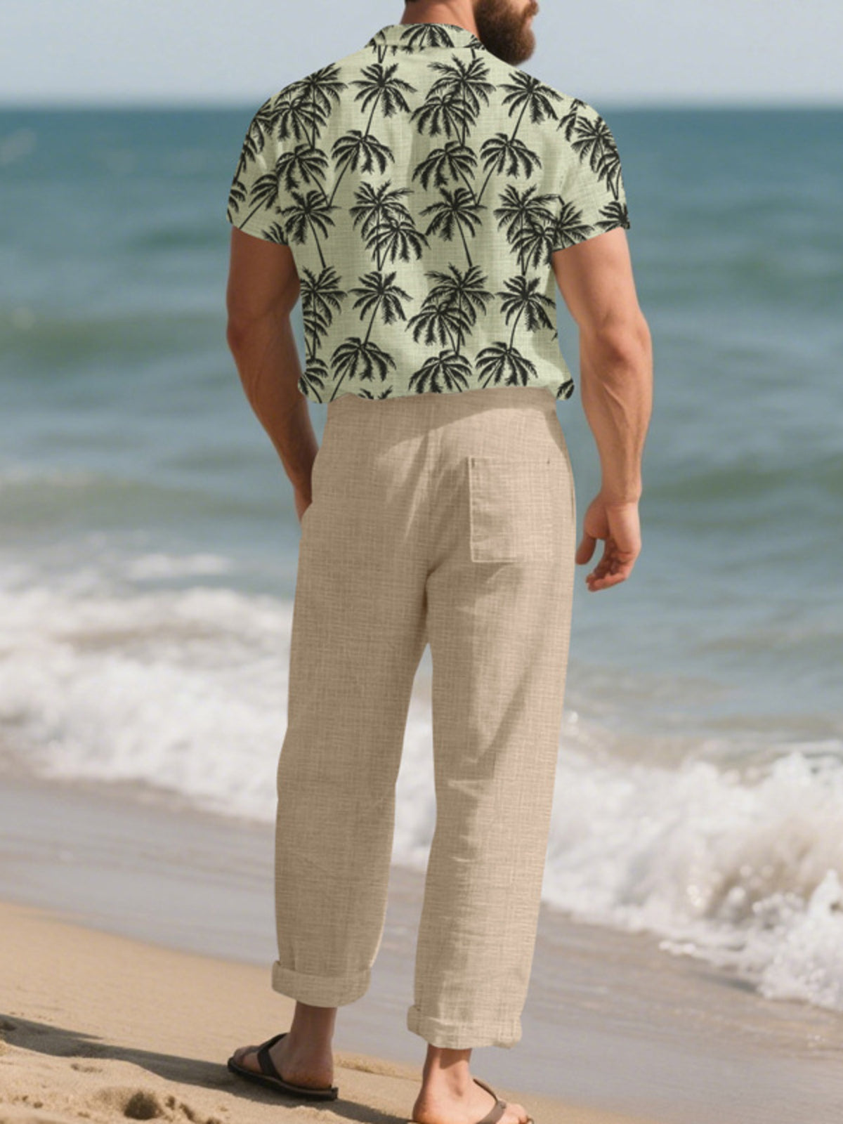 Men's Full Size Tropical Palm Print Button Up Shirt and Pants Set Plus Size - Lilixa.store
