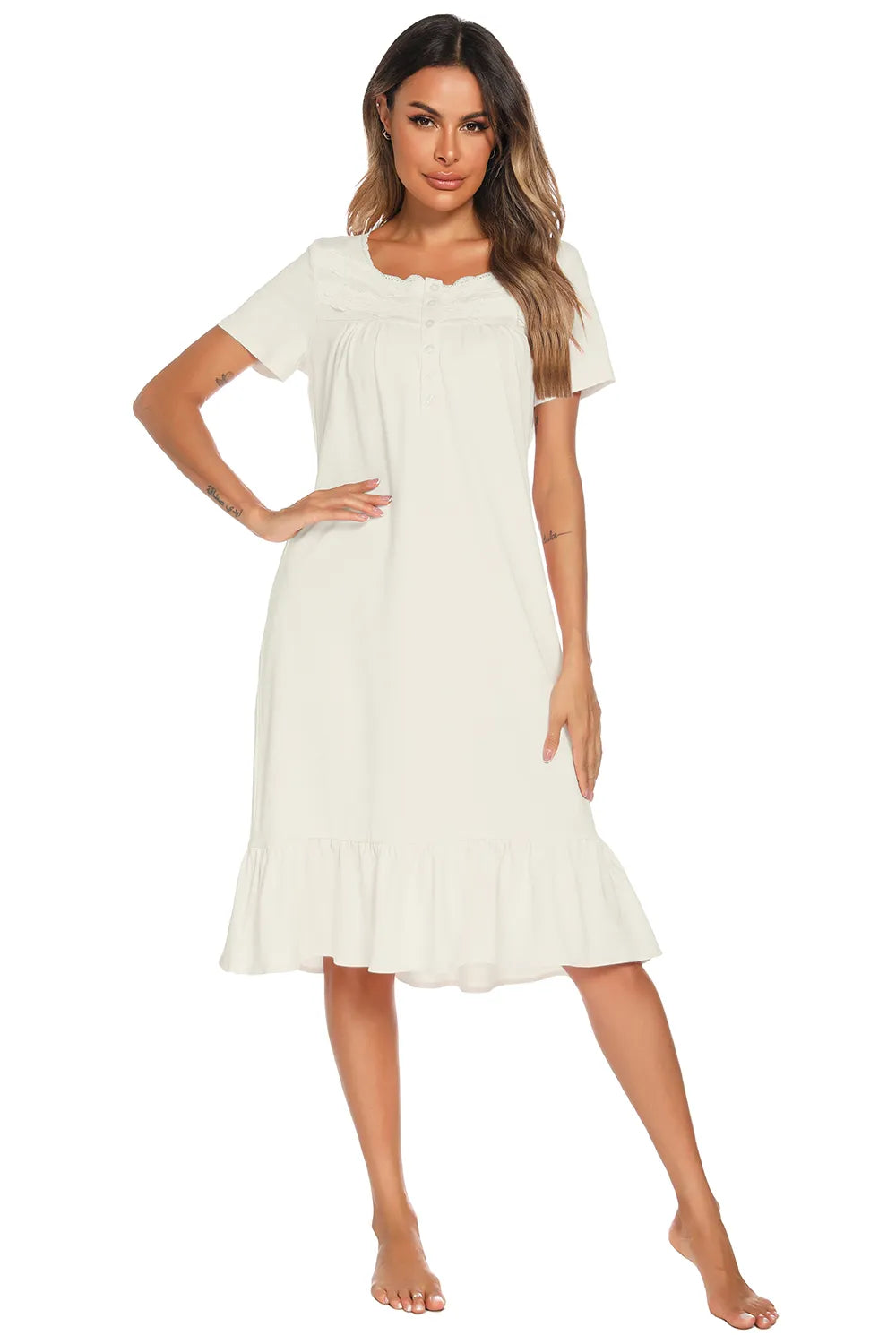 Lace Detail Square Neck Lounge Dress - Lilixa.store
