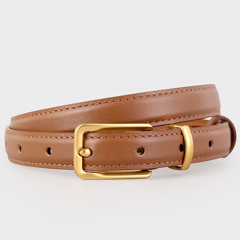 Leather Skinny Belt with Golden Buckle - Lilixa.store