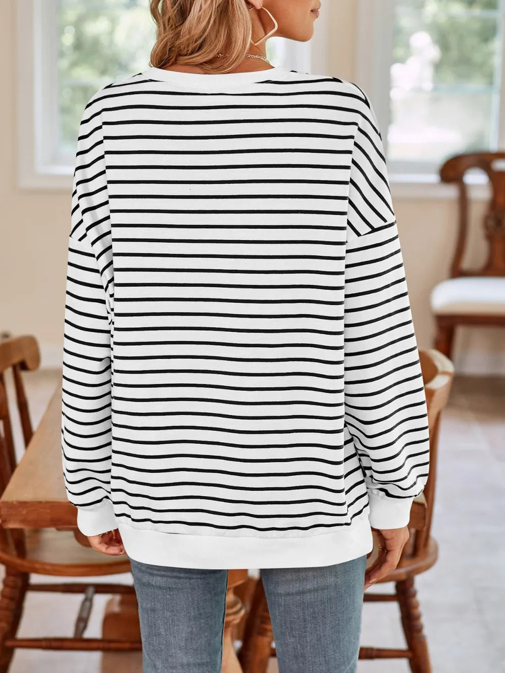 Lovelet Striped Round Neck Long Sleeve Sweatshirt - Lilixa.store