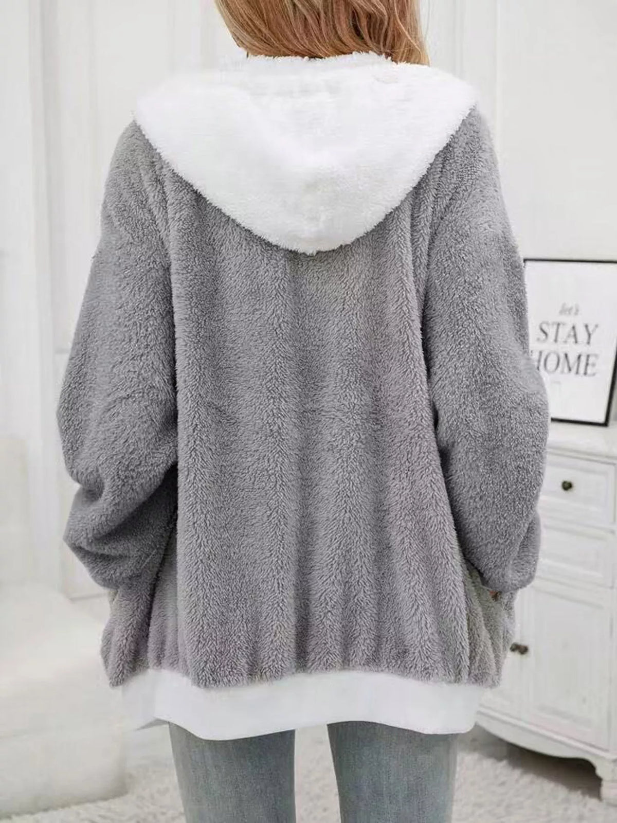 Cozy Fleece Zip-Up Outerwear in Gray, view 2