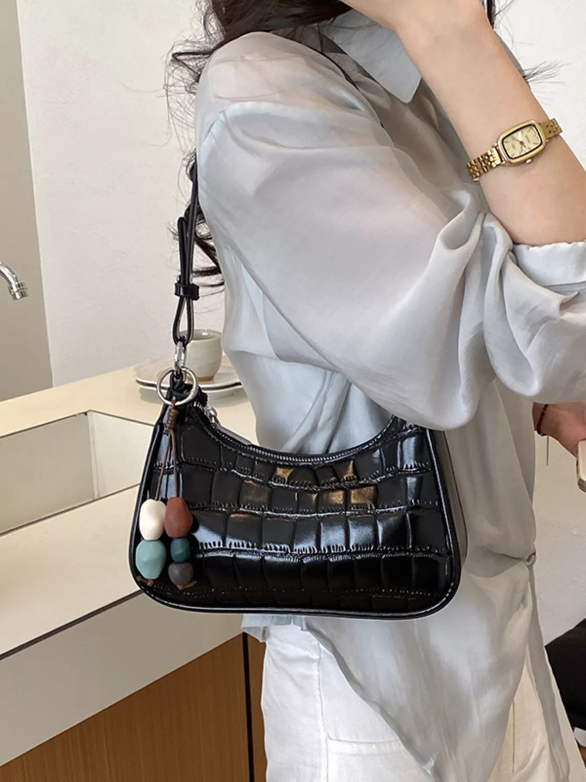 Textured PU Leather Shoulder Bag - Lilixa.store
