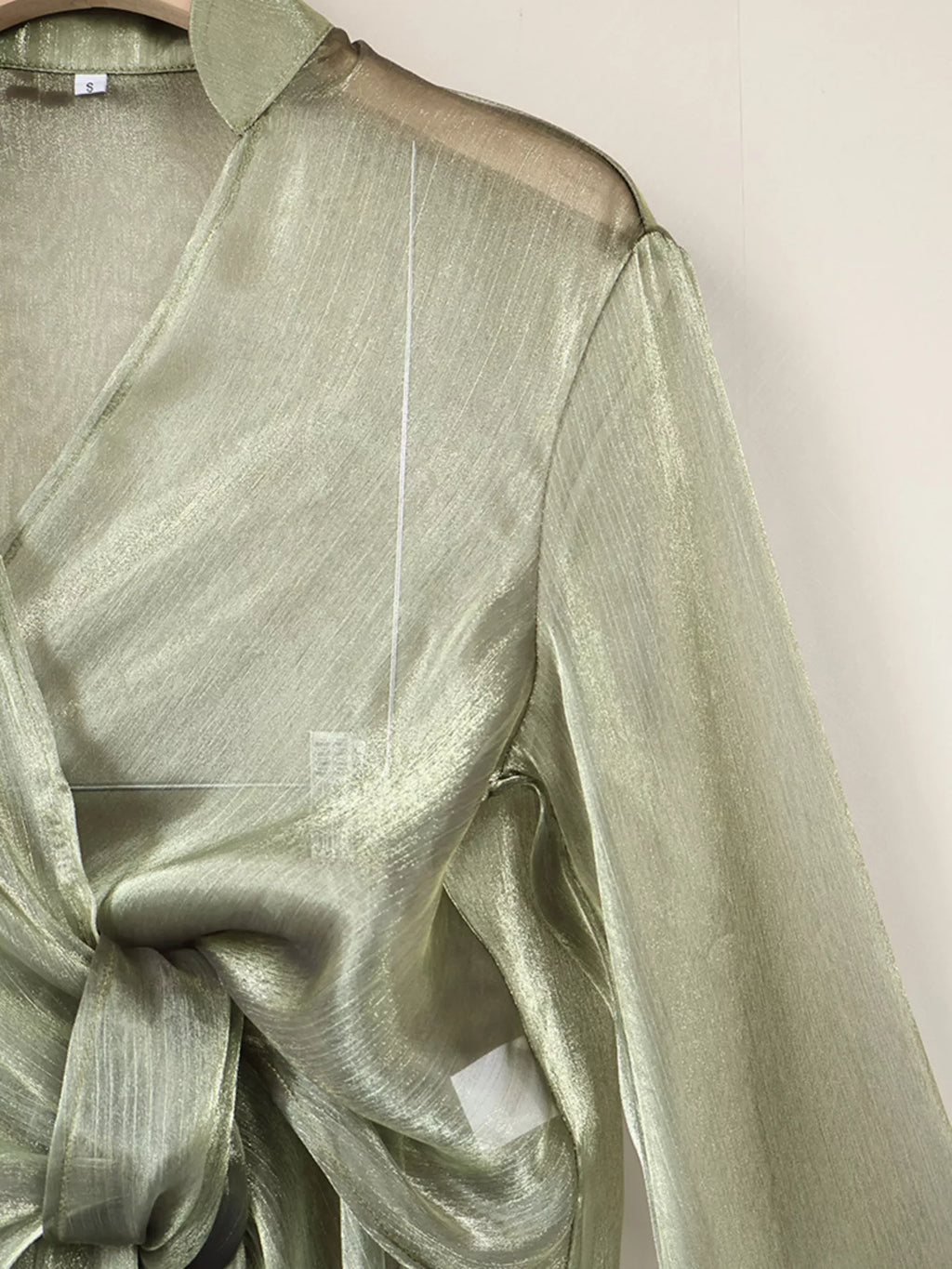 Sheer Front Tie Detail Long Sleeve Shirt - Lilixa.store