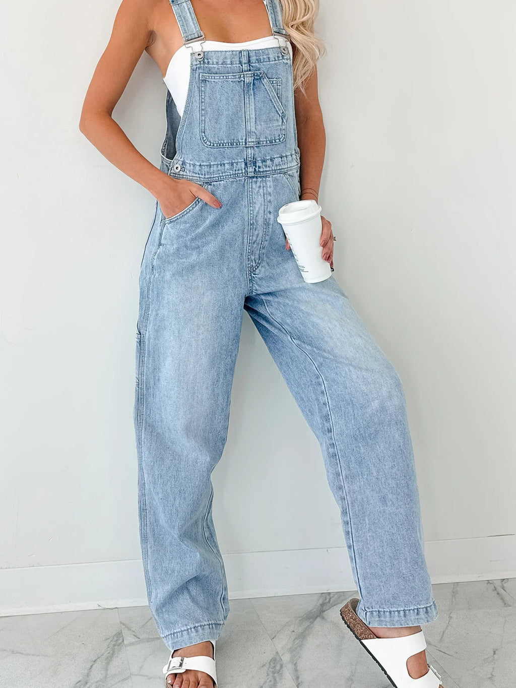 Wide Strap Relaxed Fit Denim Overalls - Lilixa.store