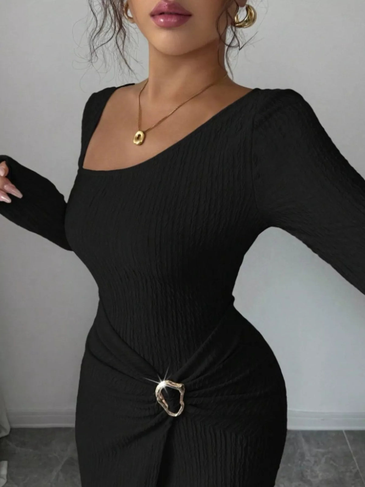 Slit Asymmetrical Neck Ribbed Maxi Dress