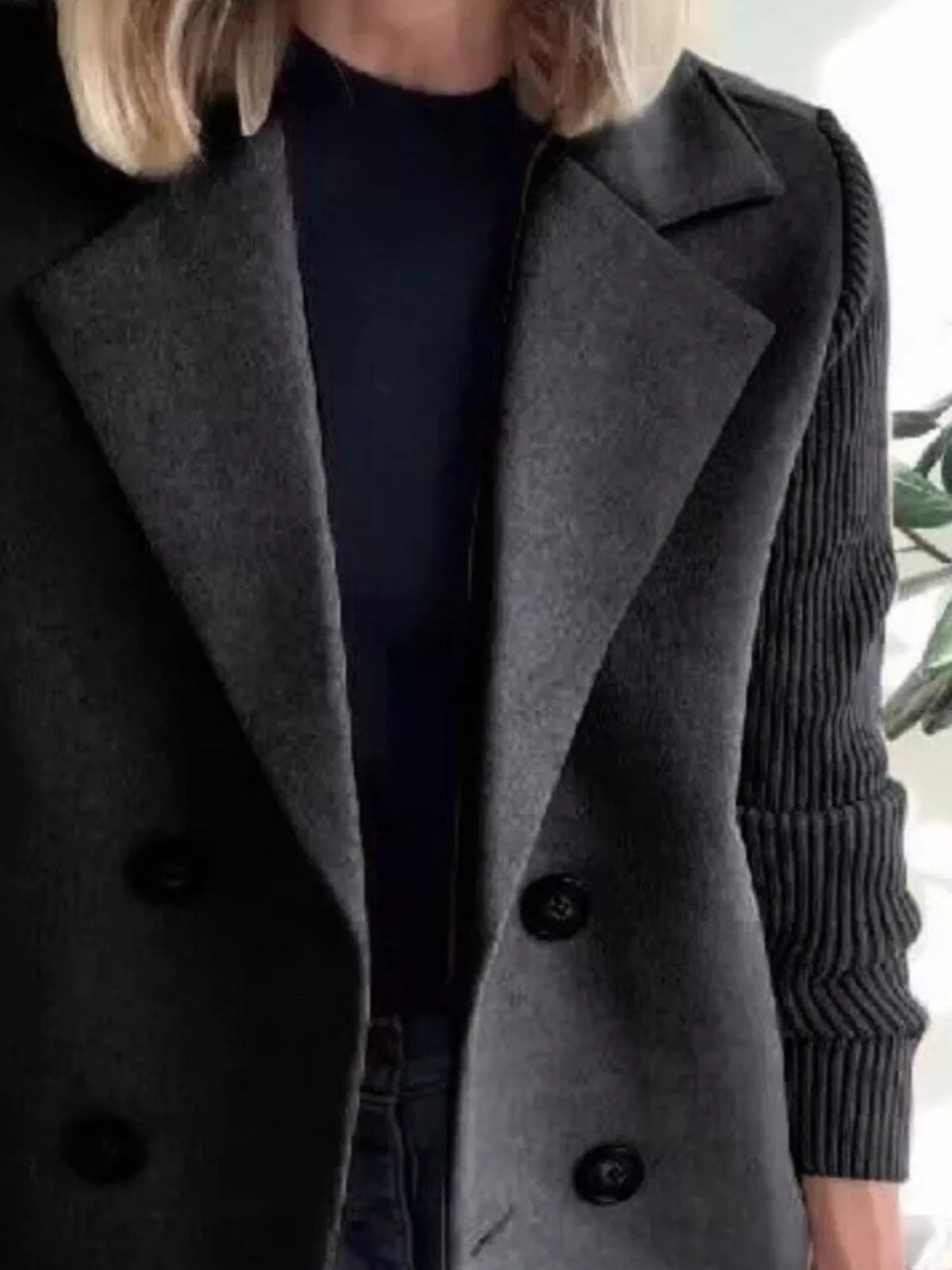 Full Size Knit Sleeve Double-Breasted Outerwear Plus Size, view 4