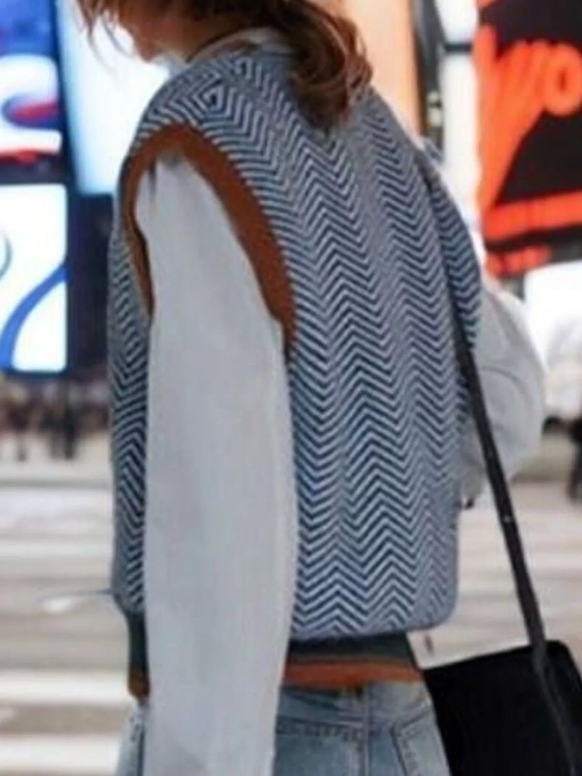 Chevron Pattern V-Neck Knit Sweater Vest - Lilixa.store