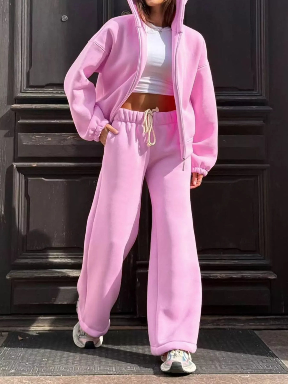 Zip-Up Hoodie and Wide-Leg Sweatpants Set