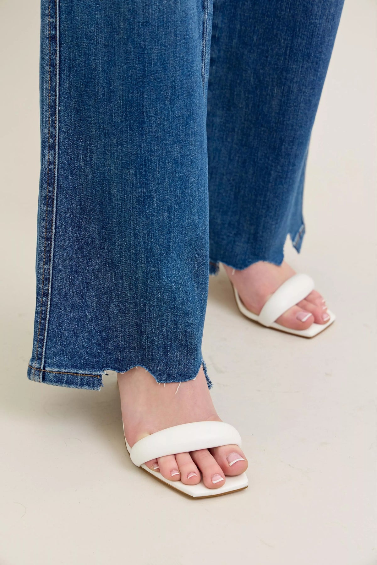 Judy Blue Full Size High Waist Tummy Control Chew Hem Destroy Wide Jeans Plus Size - Lilixa.store