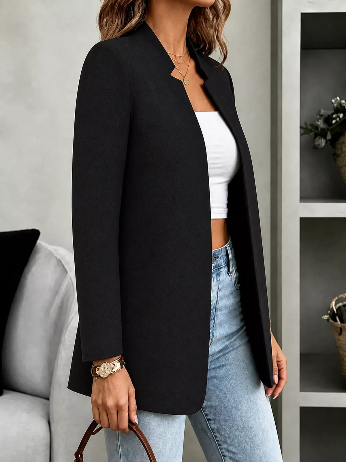 Open-Front Long Sleeve Blazer - Lilixa.store