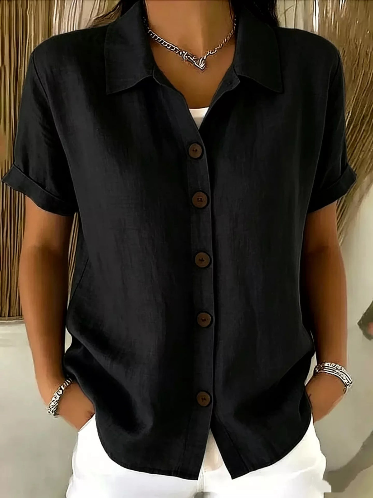 Full Size Button-Down Short Sleeve Shirt Plus Size - Lilixa.store