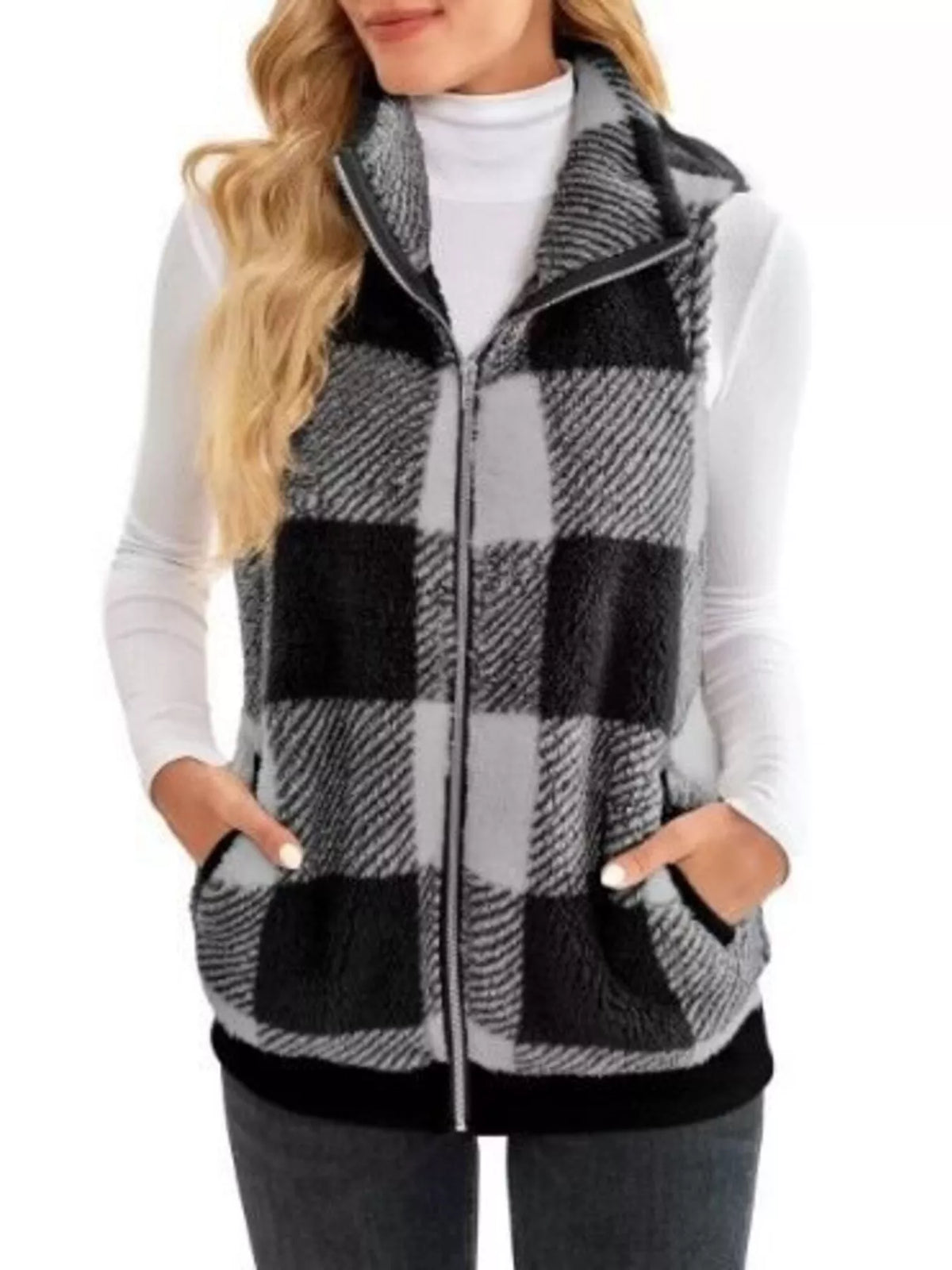 Full Size Color Block Zip Up Vest Coat Plus Size - Lilixa.store