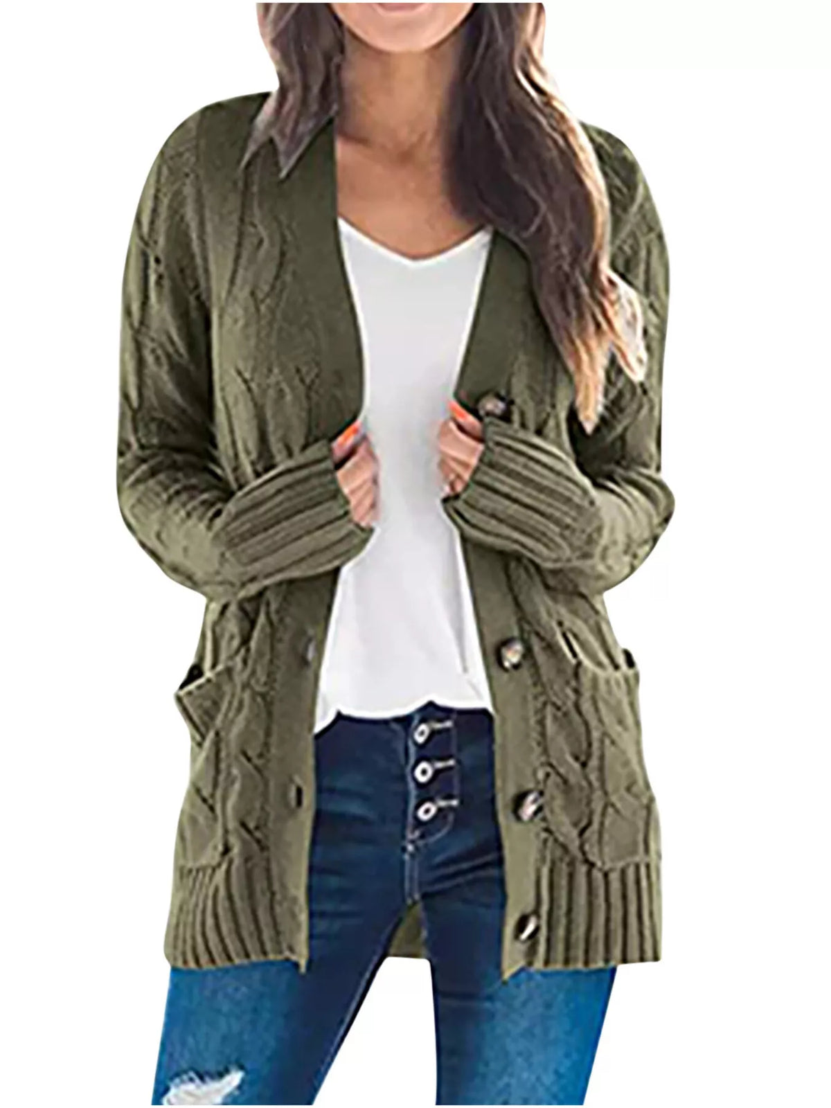 Full Size Chunky Cable Knit Button-Down Cardigan Plus Size - Lilixa.store