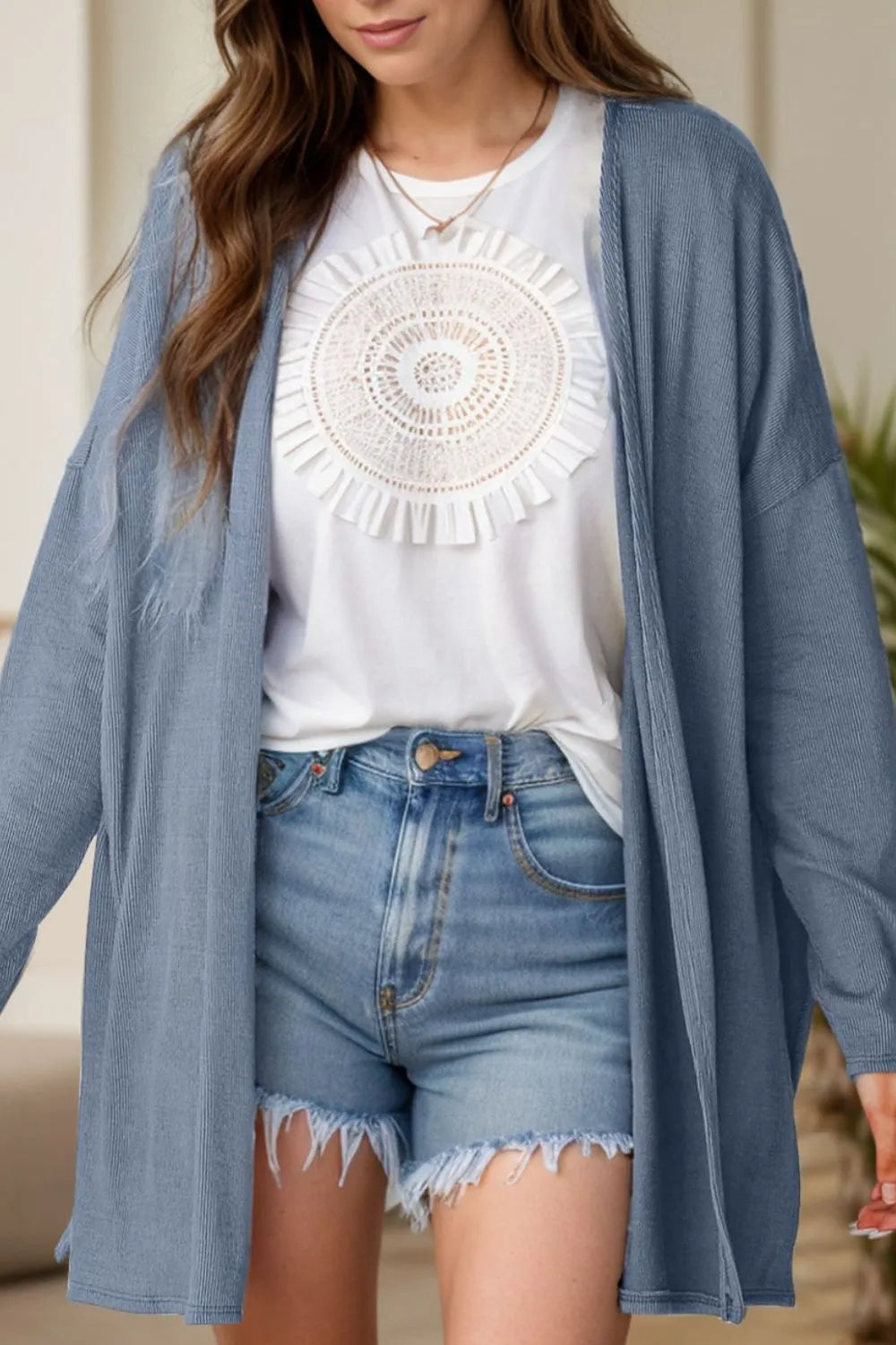 Slit Open Front Long Sleeve Cover Up - Lilixa.store
