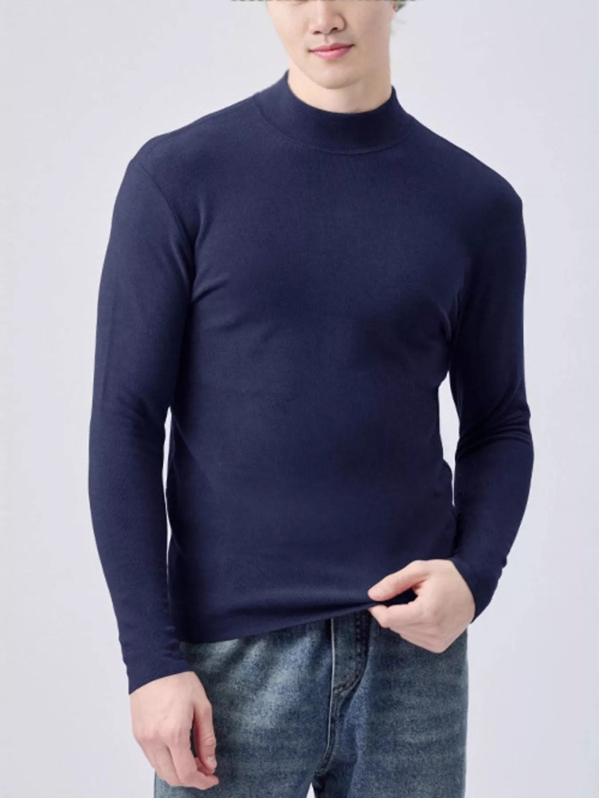 Men's Plus Size Mock Neck Long Sleeve Top