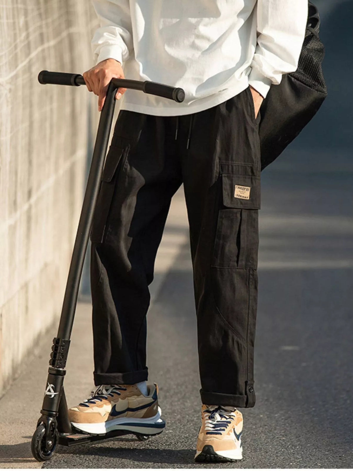 Men's Plus Size Casual Loose Fit Cargo Pants in Black