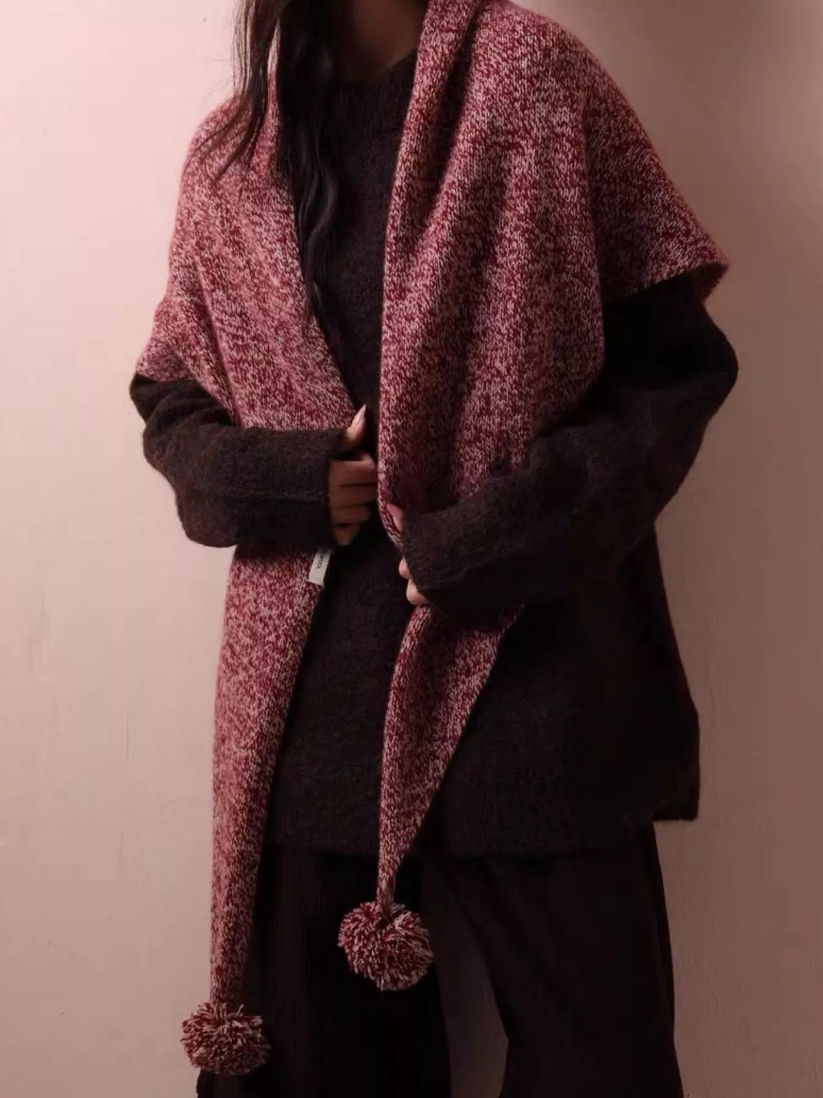 100% Wool Pom-Pom Knitted Scarf - Lilixa.store