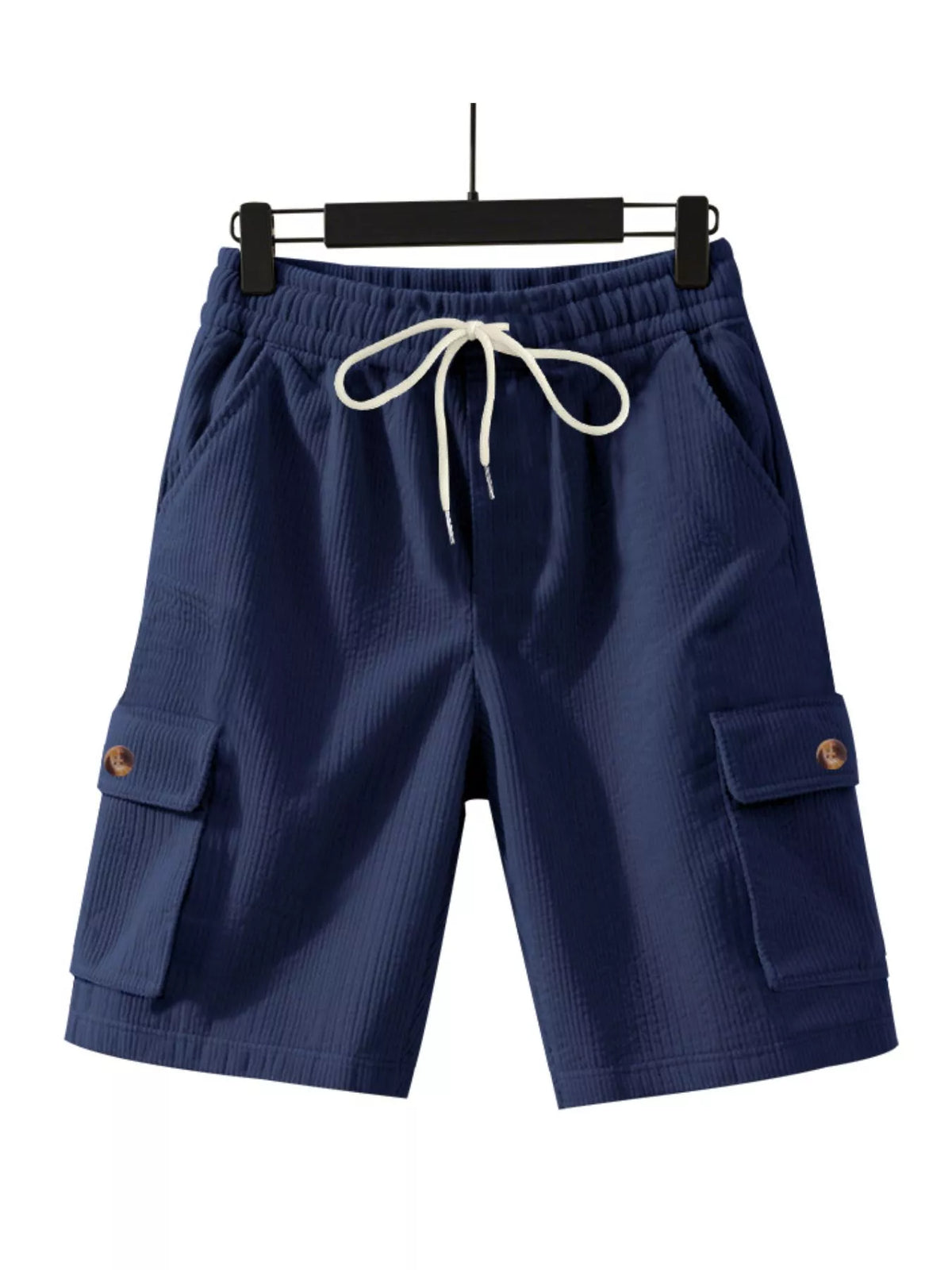 Men's Full Size Casual Textured Drawstring Cargo Shorts Plus Size in Navy Blue