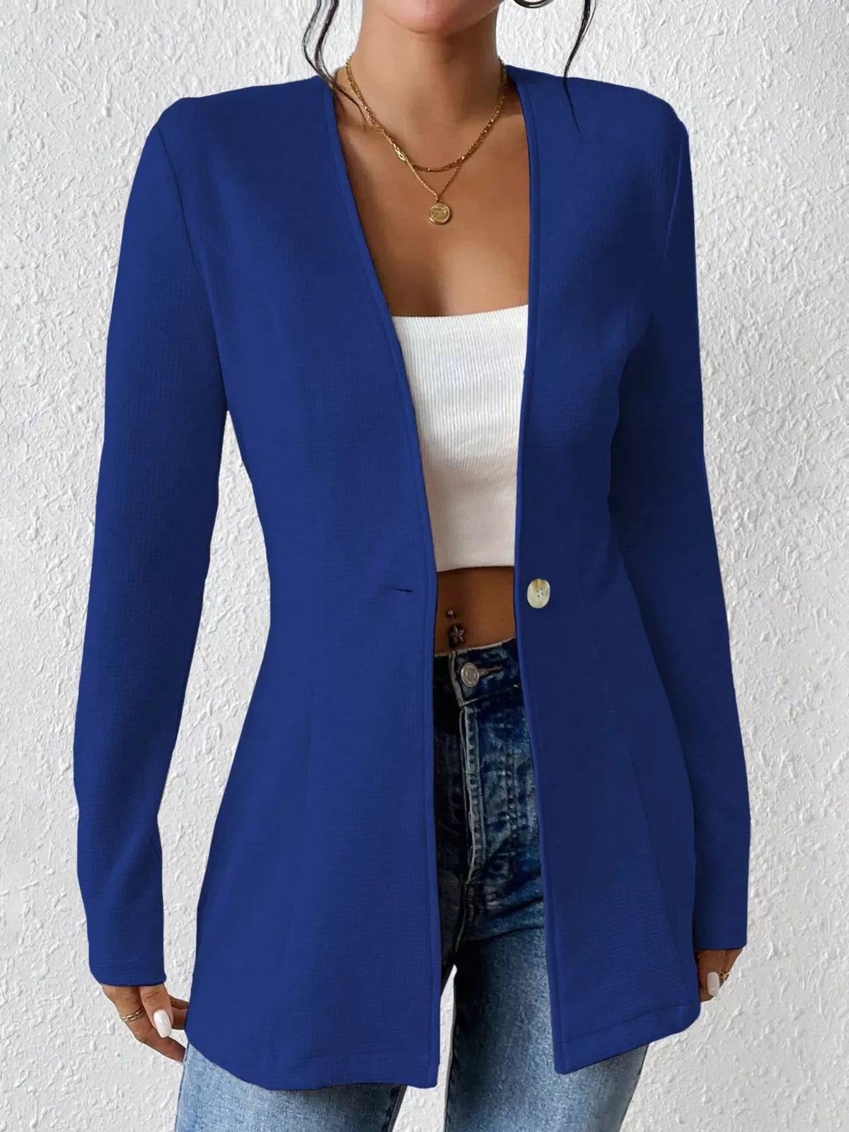 One Button Long Sleeve Blazer - Lilixa.store