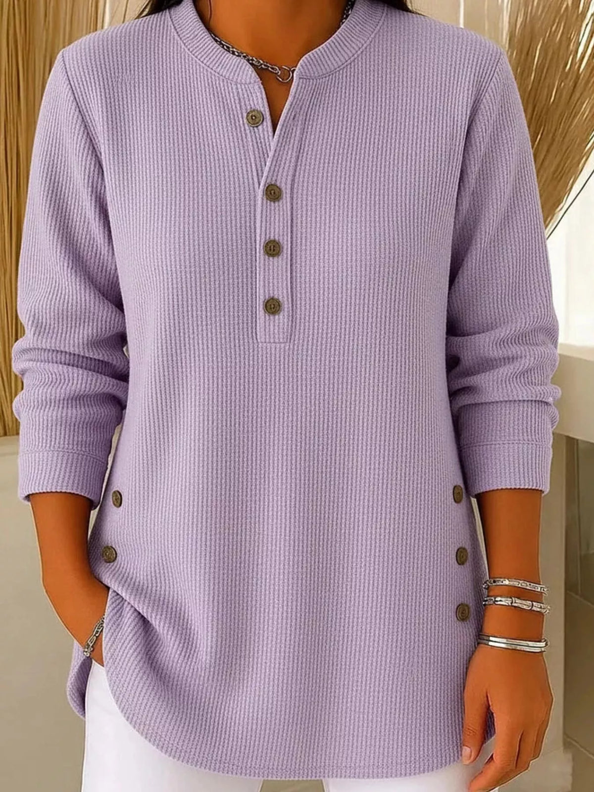 Full Size Button Detail Corduroy Top Plus Size