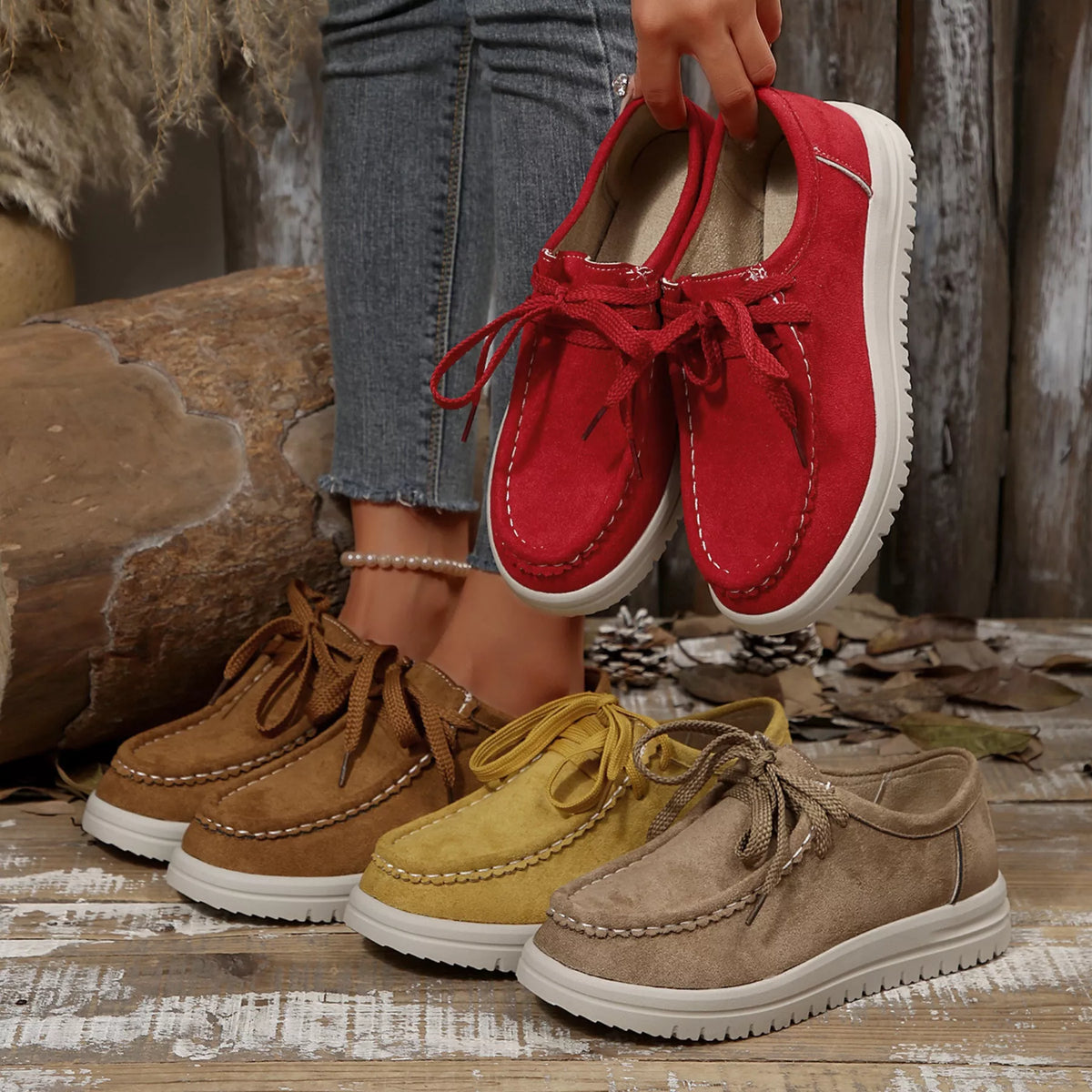 Lace-Up Round Toe Loafers in Brown