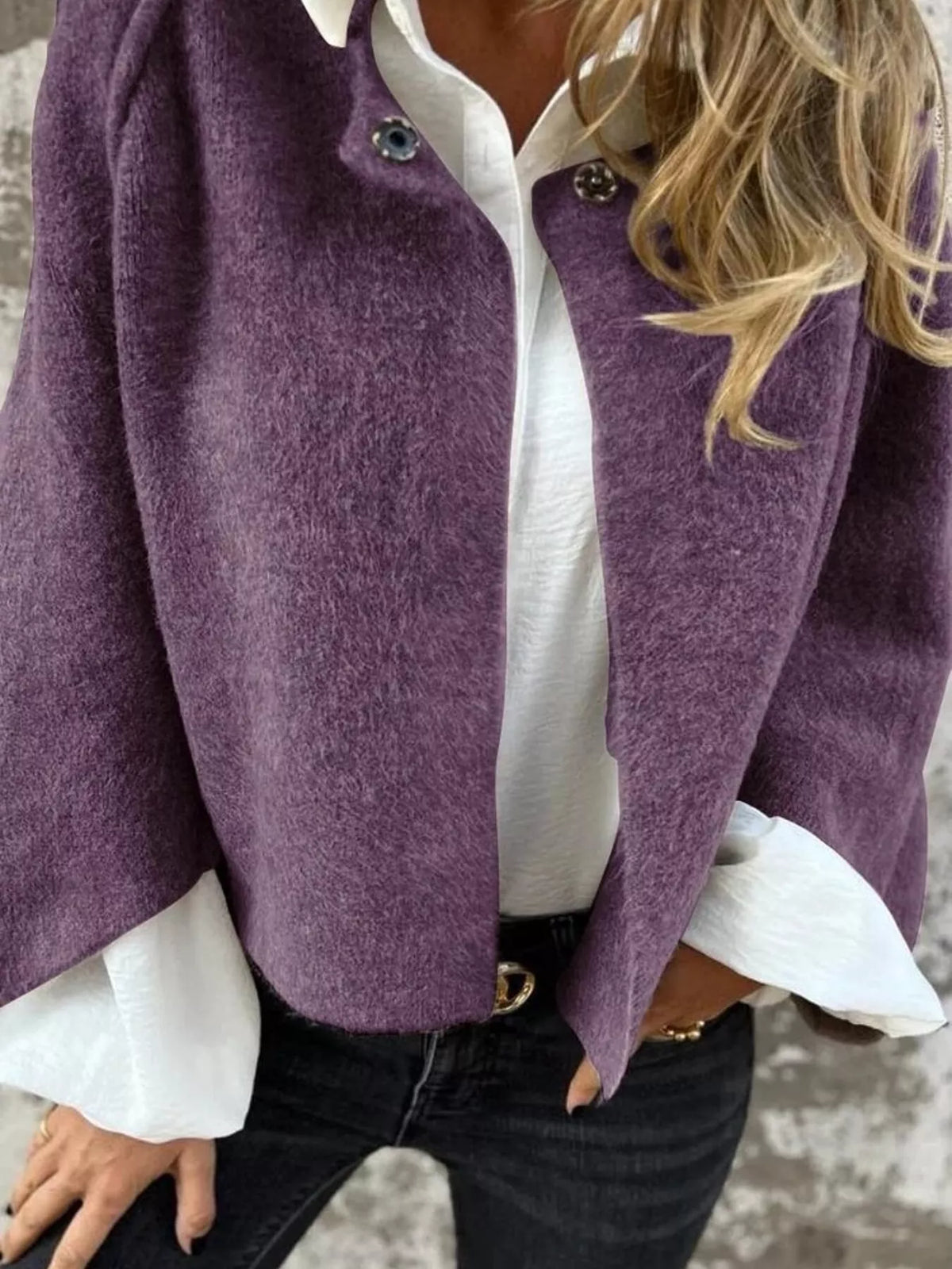 Full Size Solid Color Long Sleeve Outerwear Plus Size, view 6