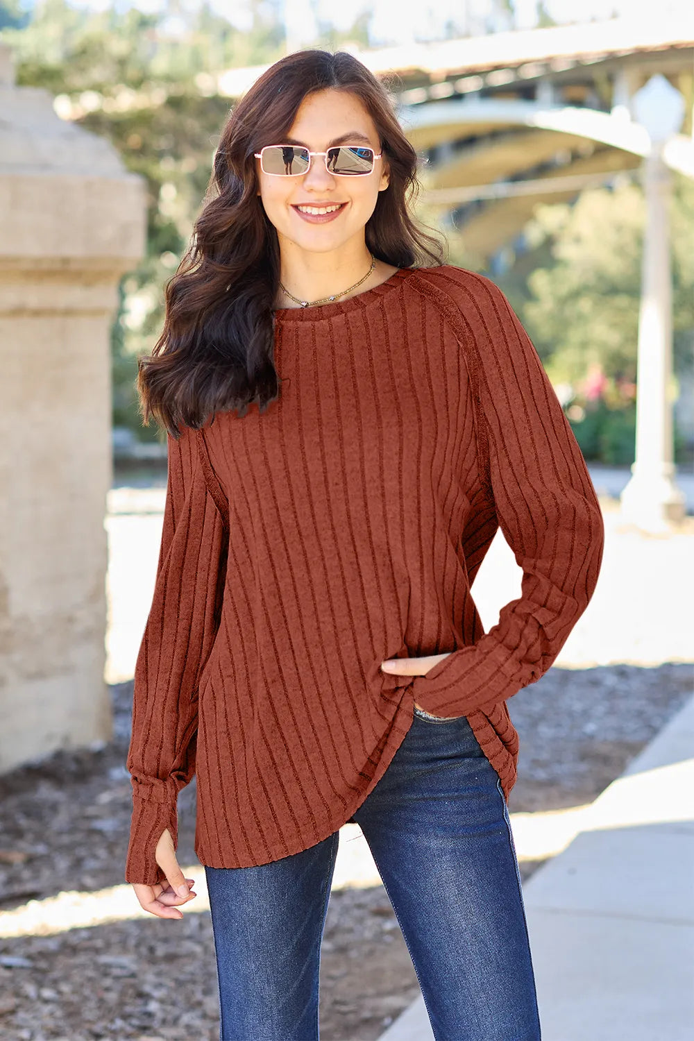 Basic Bae Full Size Ribbed Round Neck Long Sleeve Knit Top - Lilixa.store