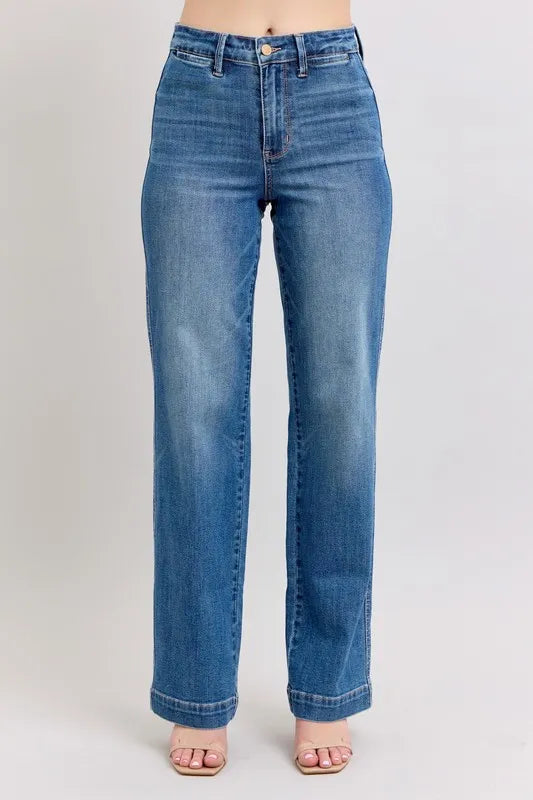 Judy Blue Full Size High Waist Contrast Thread Straight Plus Size - Lilixa.store