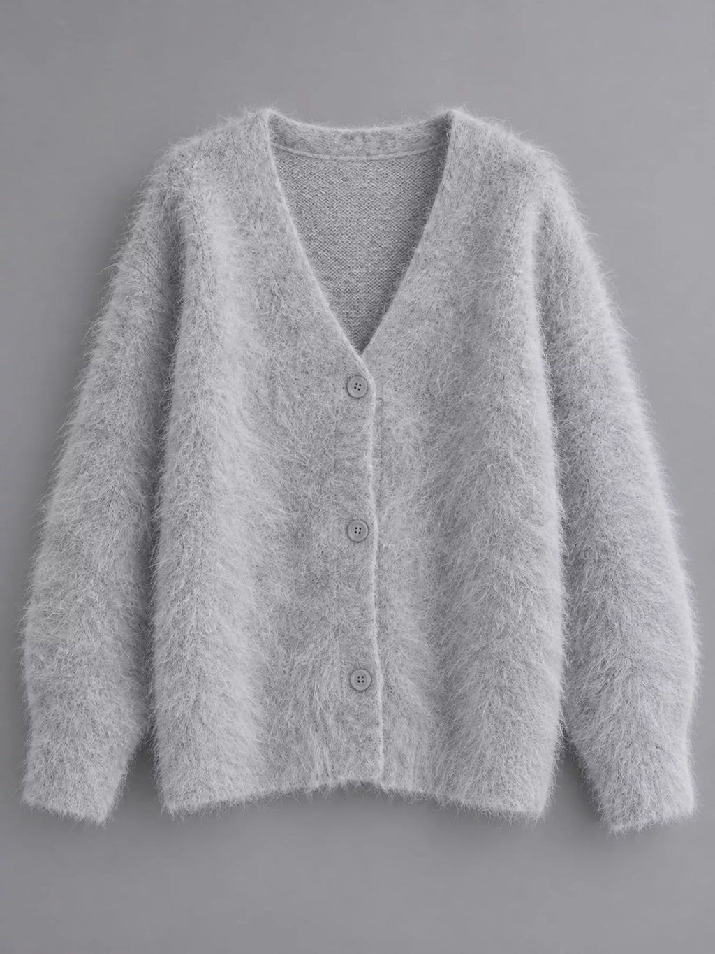 Fuzzy V-Neck Button-Down Cardigan, view 3