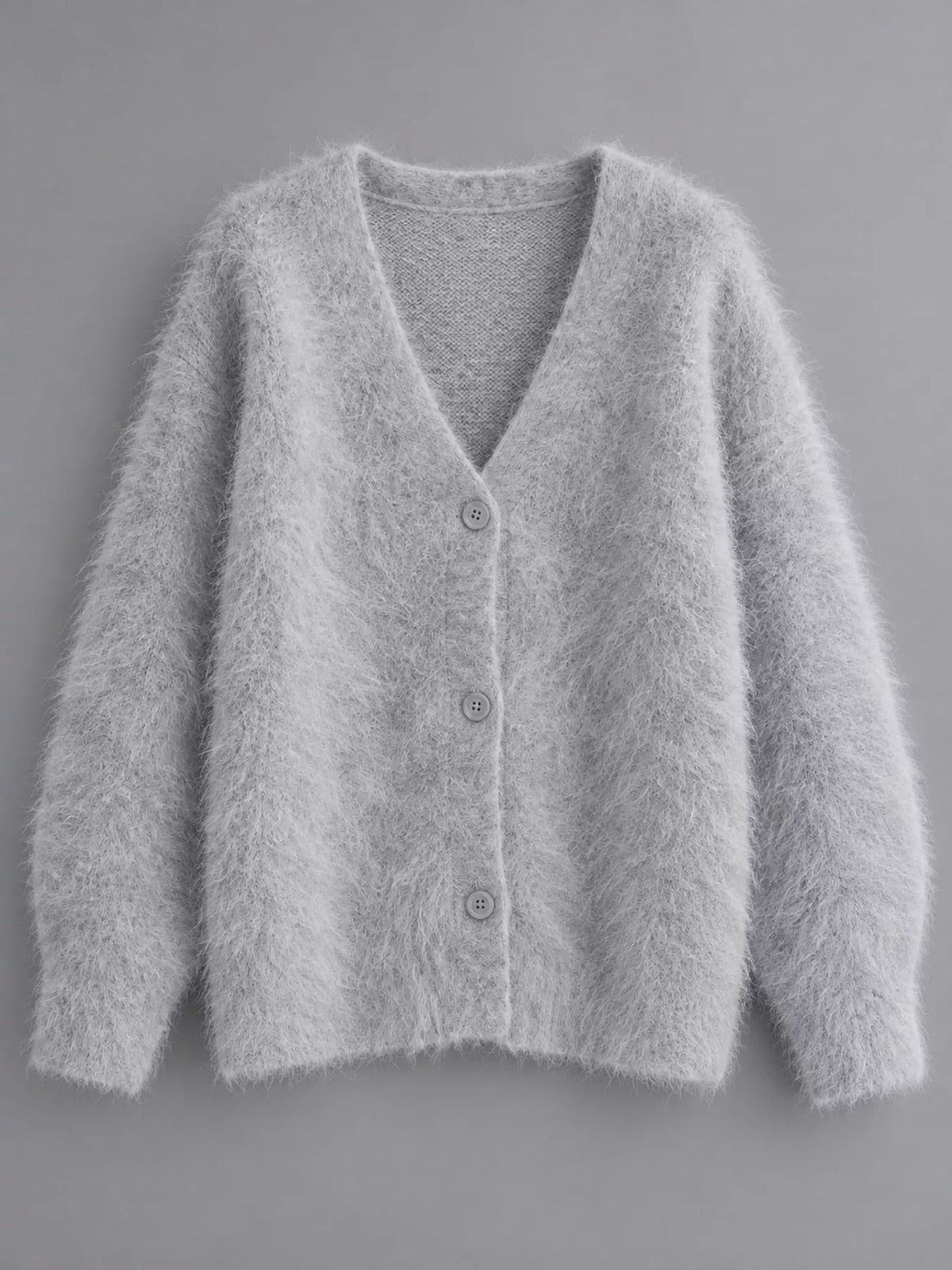 Fuzzy V-Neck Button-Down Cardigan, view 3