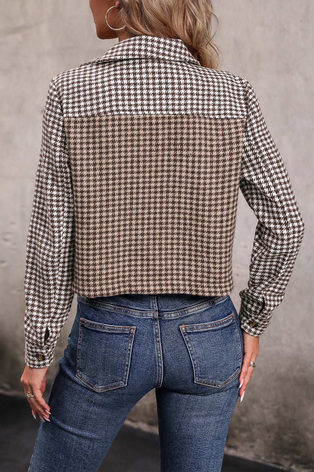 Perfee Collared Neck Button Front Pocketed Jacket in Camel, view 2