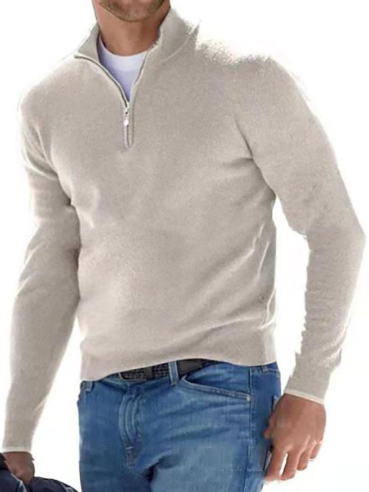 Men's Full Size Quarter-Zip Long Sleeve Sweater Plus Size