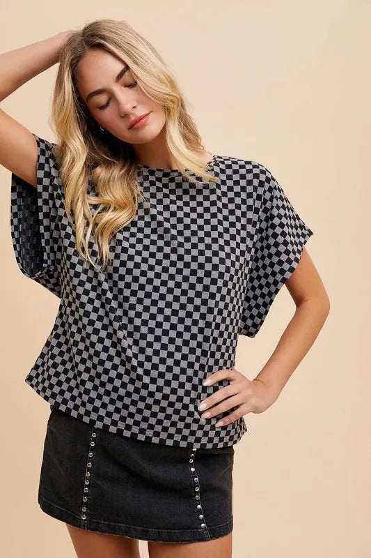 Annie Wear Checkered Round Neck Short Sleeve T-Shirt - Lilixa.store