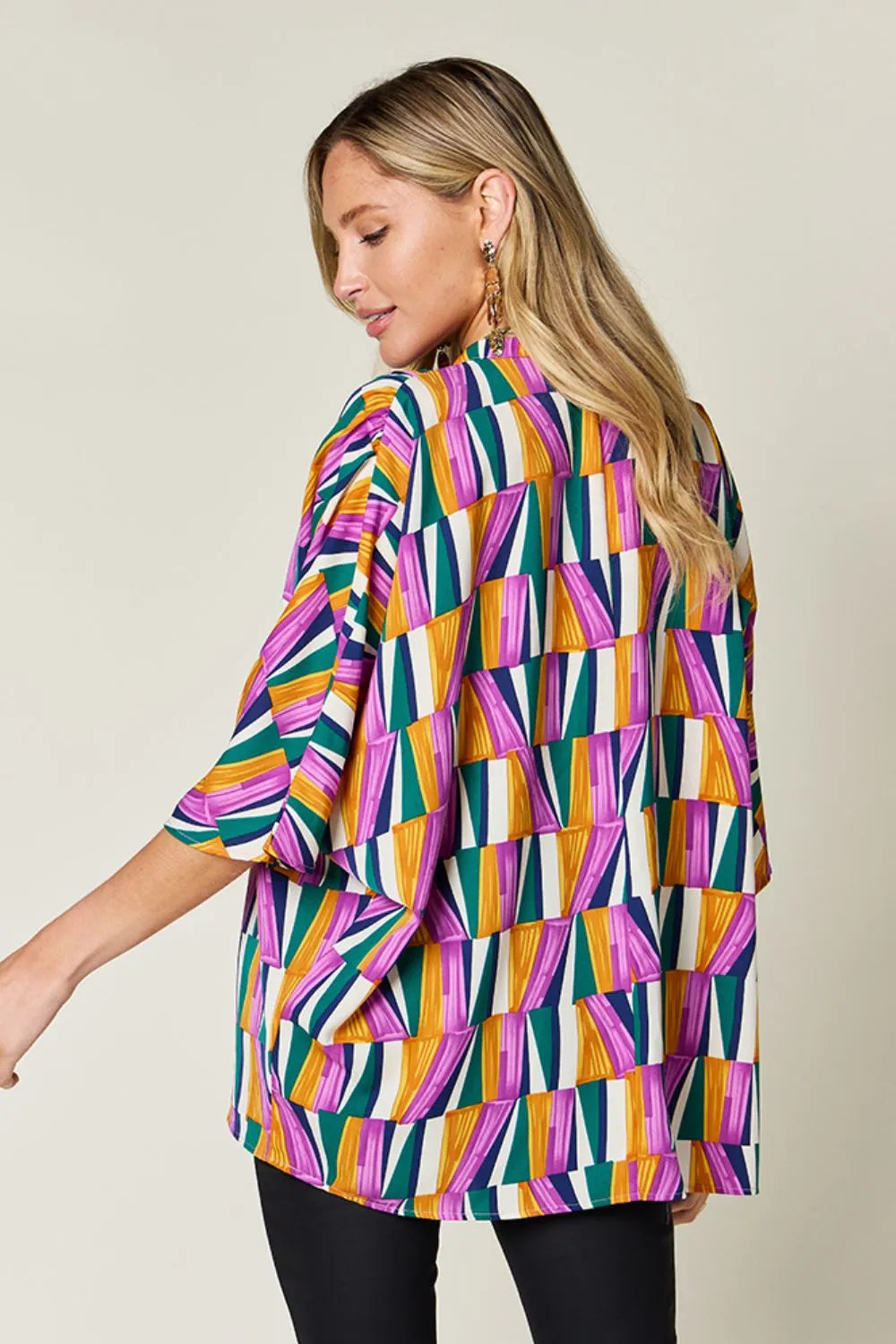 Double Take Full Size Geometric Notched Dolman Sleeve Top - Lilixa.store