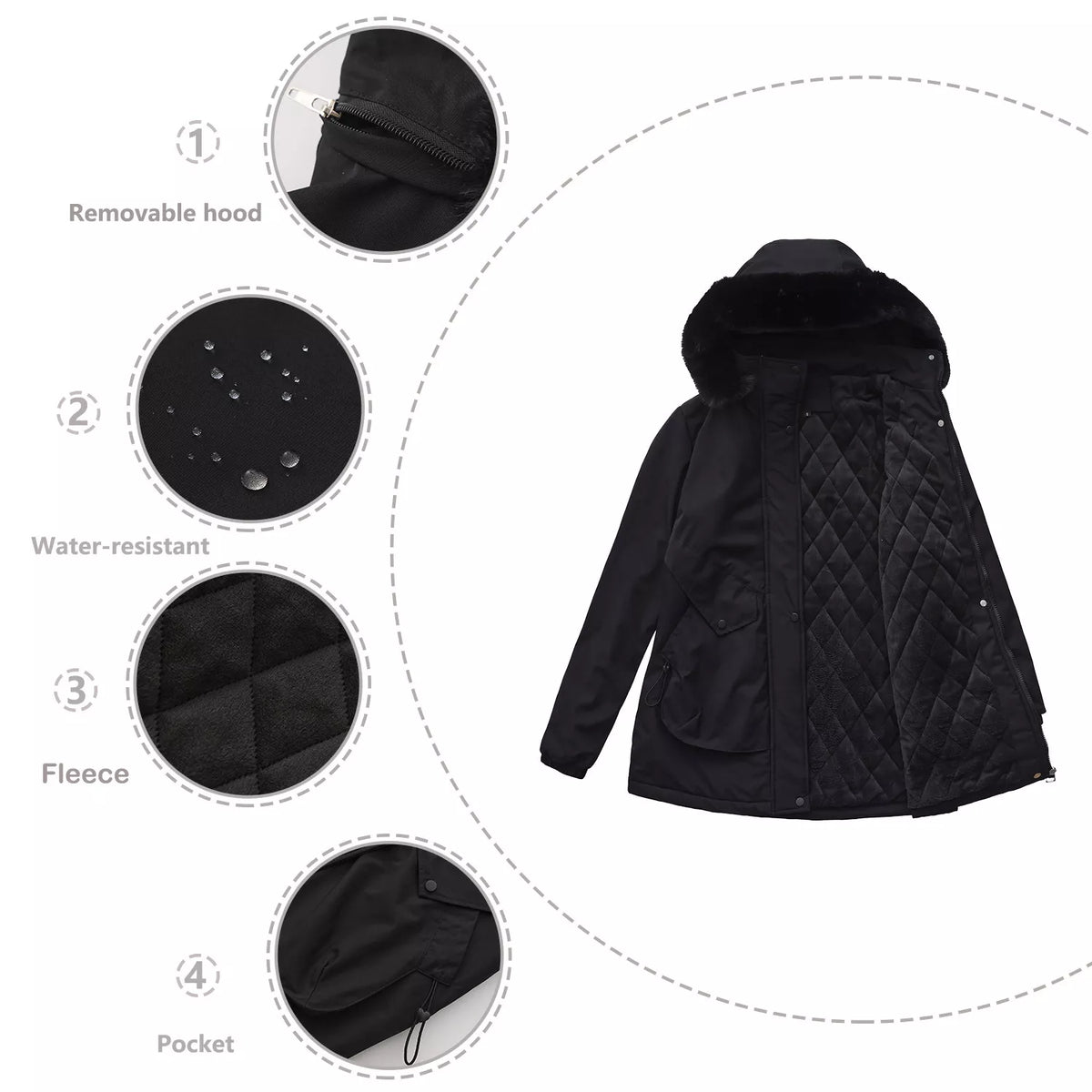 Full Size Fur Hooded Warm Winter Parka Outerwear Plus Size, view 20