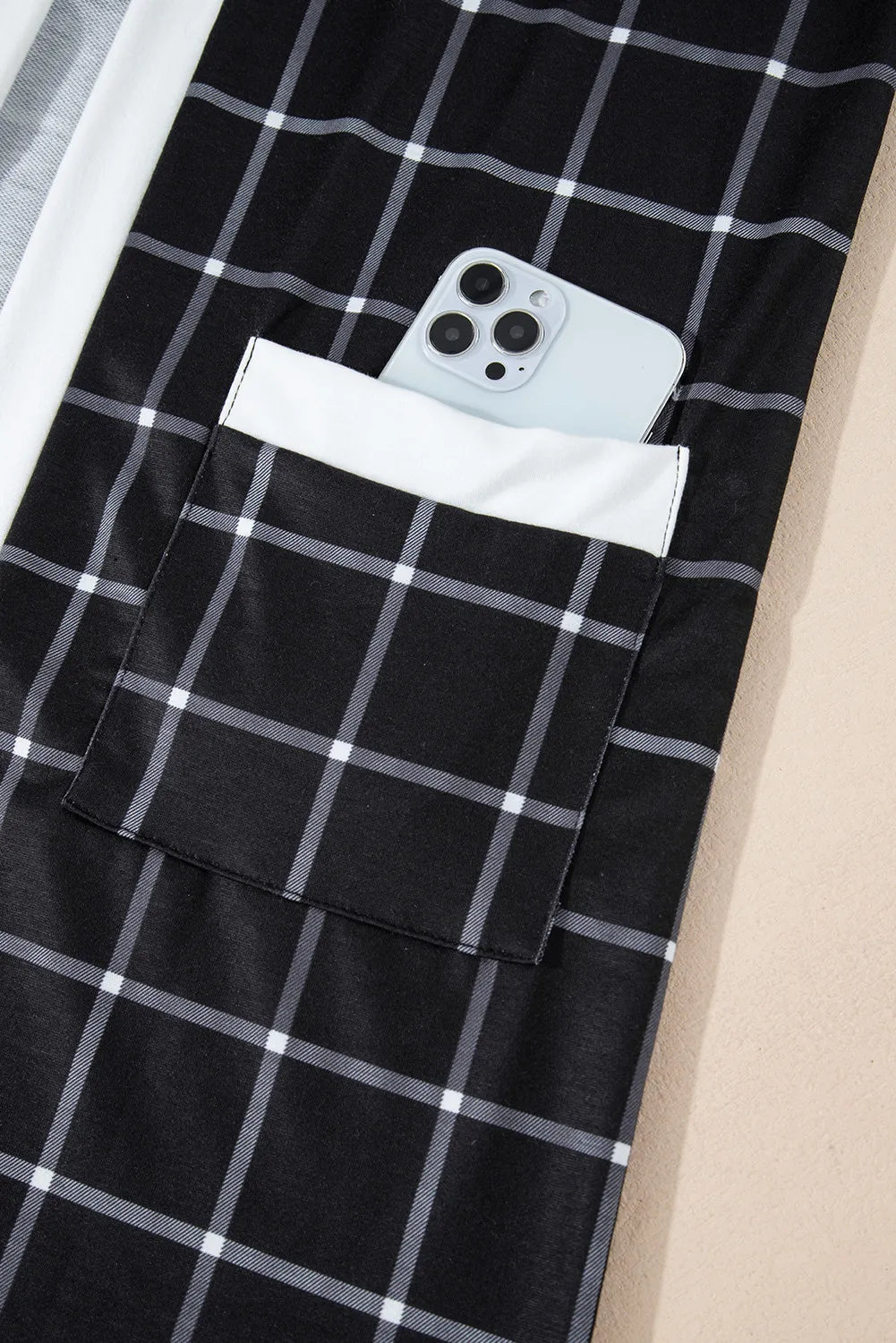 Plaid Open Front Long Sleeve Cover Up - Lilixa.store