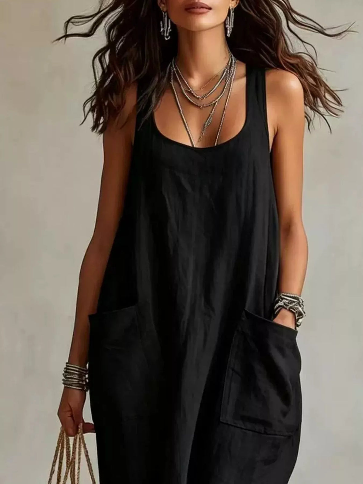 Scoop Neck Sleeveless Maxi Dress with Pockets - Lilixa.store