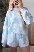 Patchwork Floral Print Stand Neck Long Sleeve Two-piece Outfit Plus Size Set - Lilixa.store