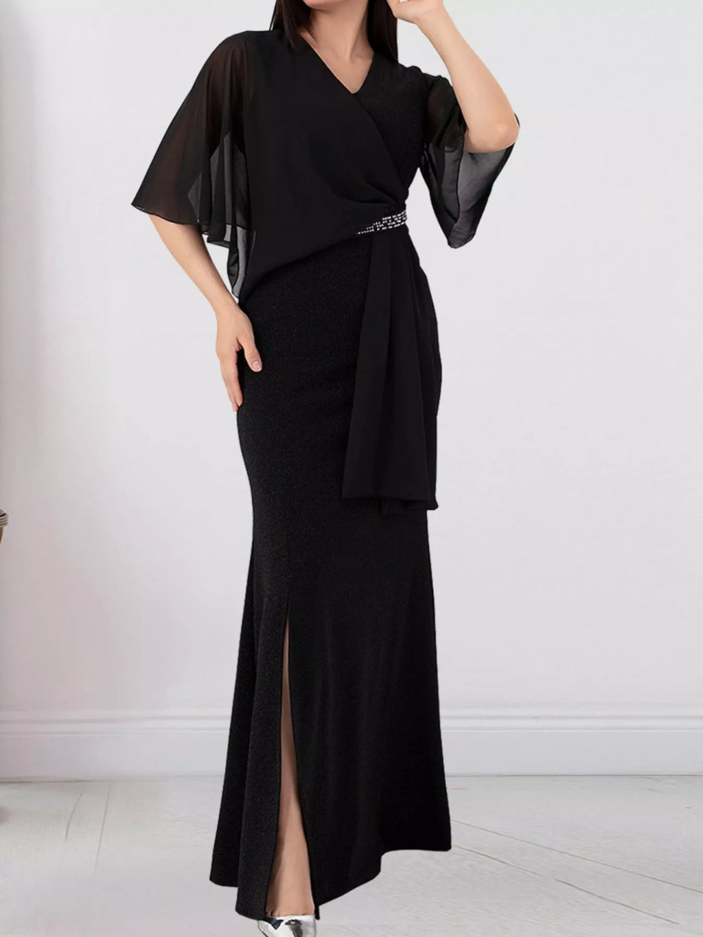 Slit Flutter Sleeve Maxi Dress - Lilixa.store