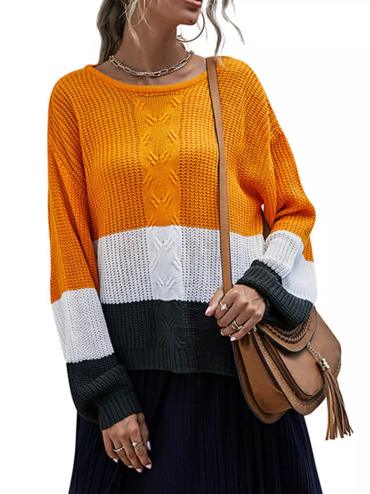 Color Block Round Neck Sweater - Lilixa.store