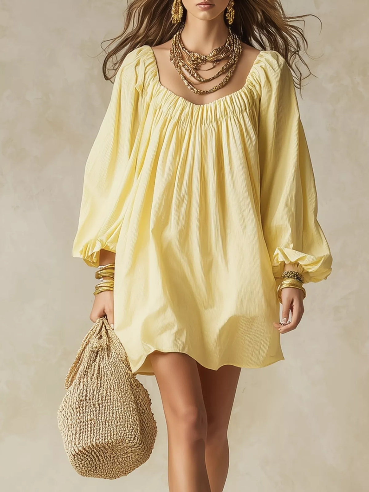 Flowy Balloon Sleeve Mini Dress - Lilixa.store
