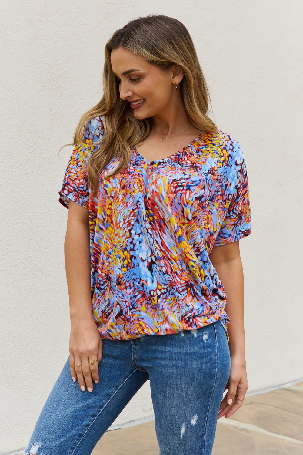 Be Stage Full Size Printed Dolman Flowy Top - Lilixa.store