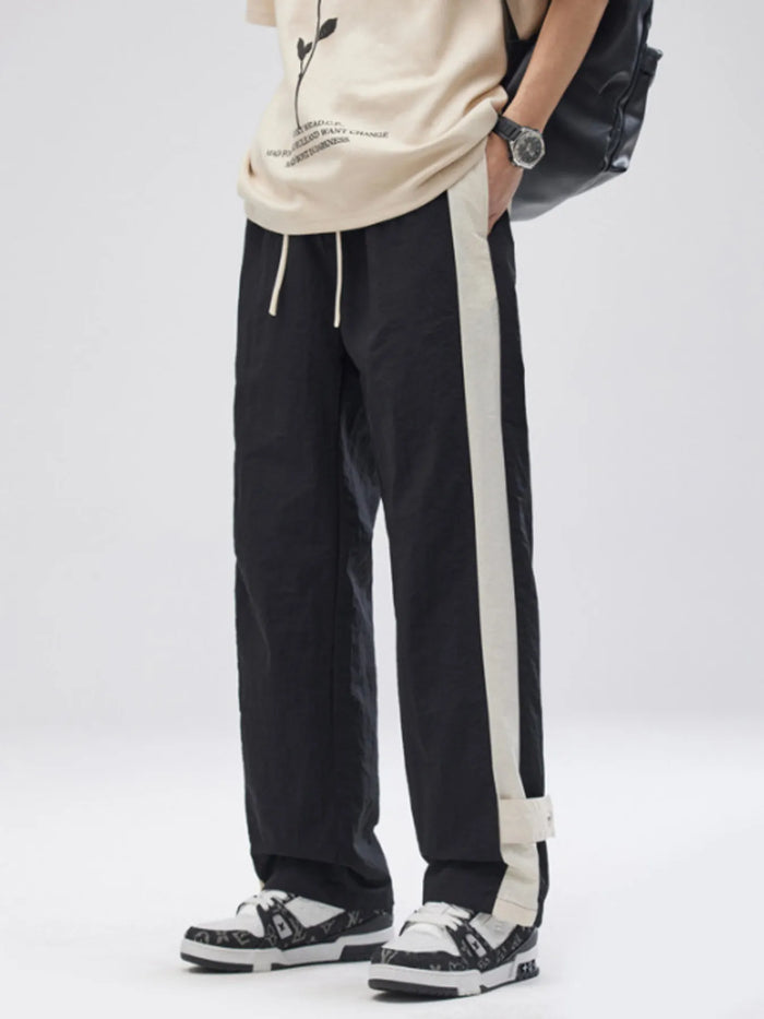 Men's Full Size Side Striped Wide Leg Pants Plus Size in Black