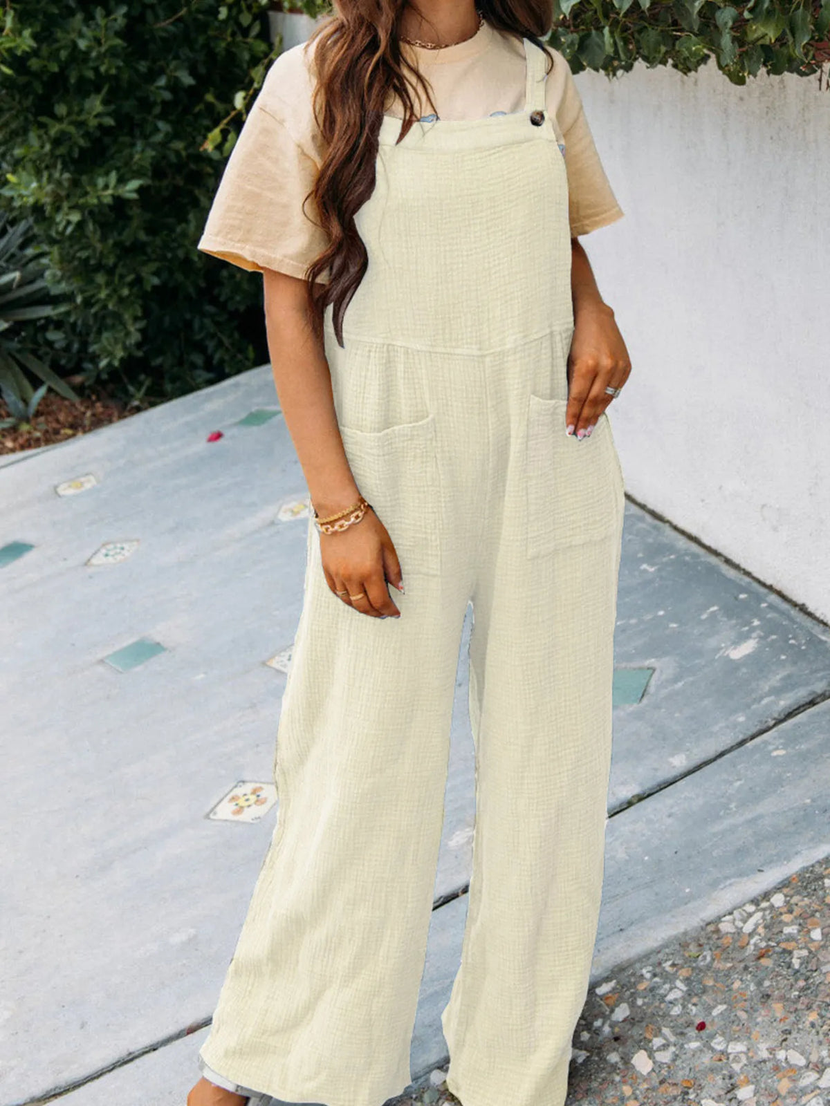 Full Size Casual Wide Leg Textured Overalls Plus Size - Lilixa.store