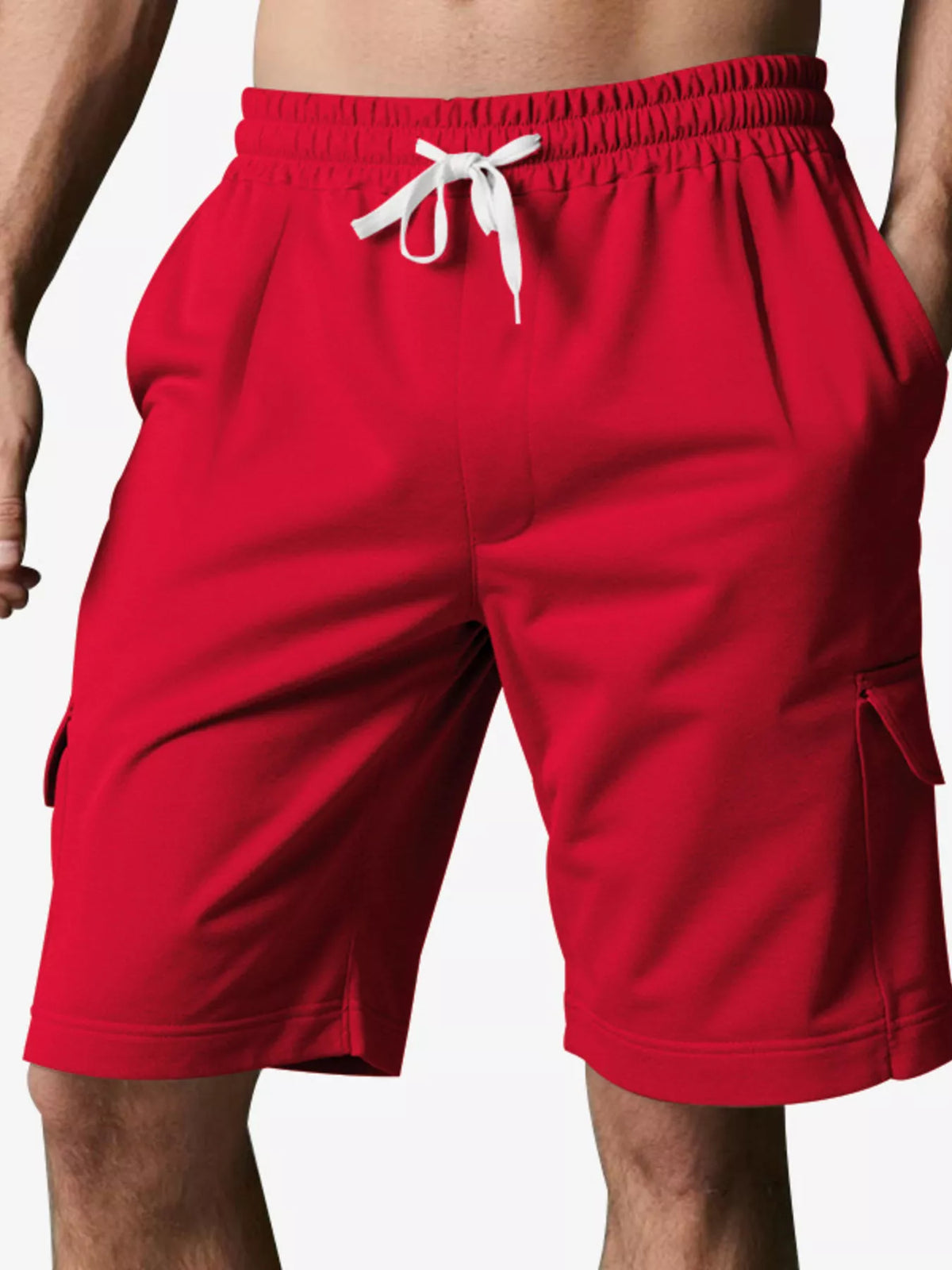 Men's Full Size Drawstring Pocketed Shorts Plus Size in Bright Red