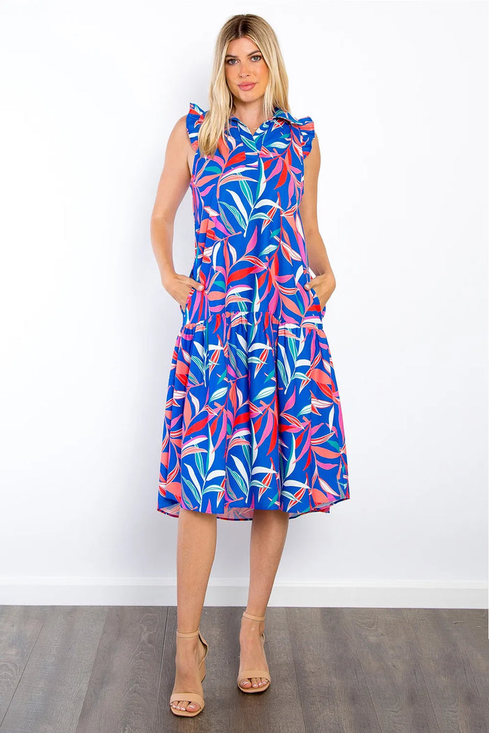 Be Stage Print Ruffled Midi Dress with Pockets - Lilixa.store